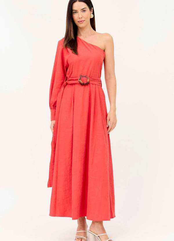 Ritmi Studio - Vestido Midi com um Ombro So Vermelho