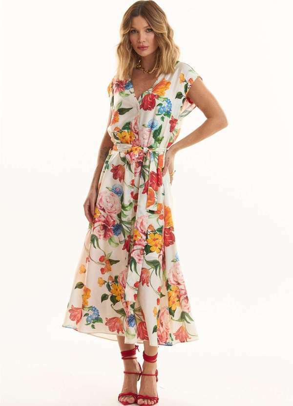 Ritmi Studio - Vestido Midi Estampado Bege