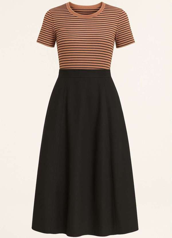 Ritmi Studio - Vestido Midi Manga Curta Nude