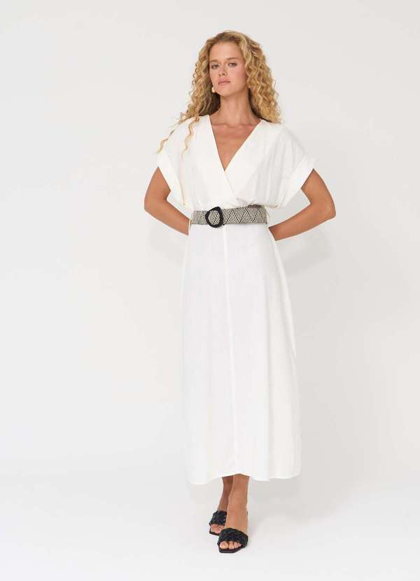 Ritmi Studio - Vestido Transpassado com Cinto de Palha Branco 2