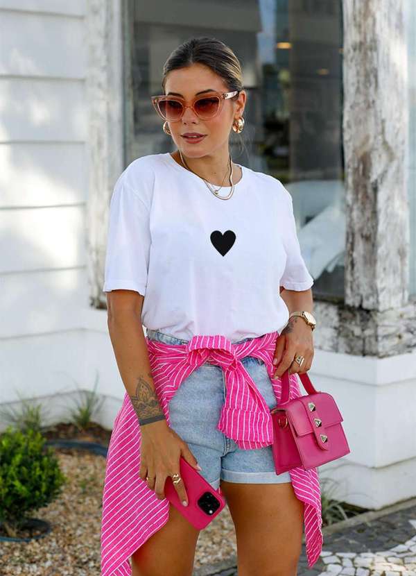 Cianitas - Blusa Feminina Over Branca Coração - Over