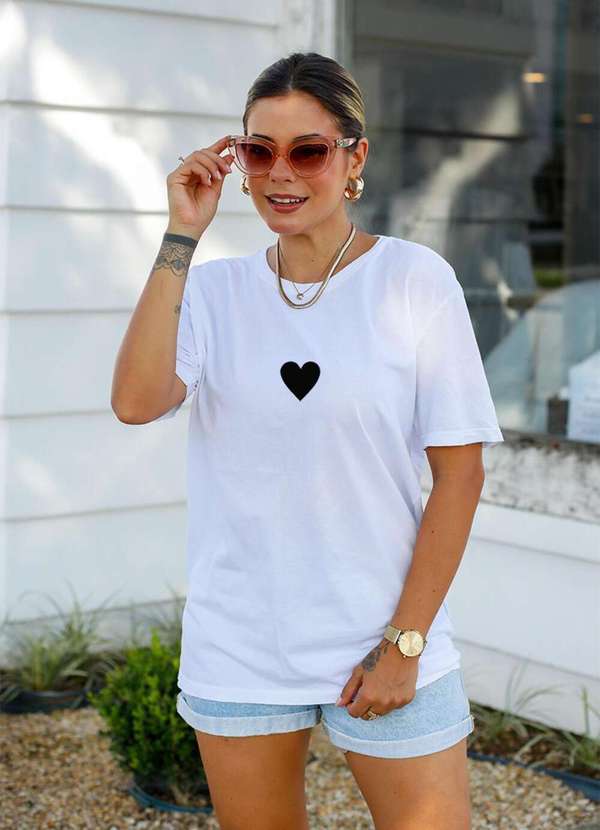 Cianitas - Blusa Feminina Over Branca Coração - Over 2