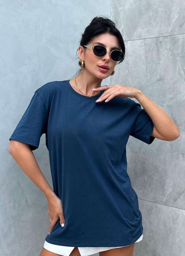 Cianitas - Blusa Feminina Over Marinho Lisa - Azul