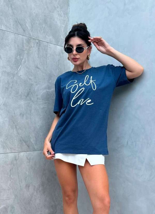 Cianitas - Blusa Feminina Over Marinho Self Love - Azul