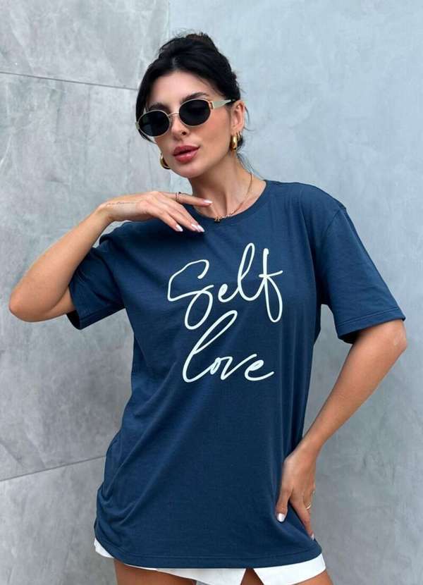 Cianitas - Blusa Feminina Over Marinho Self Love - Azul 2