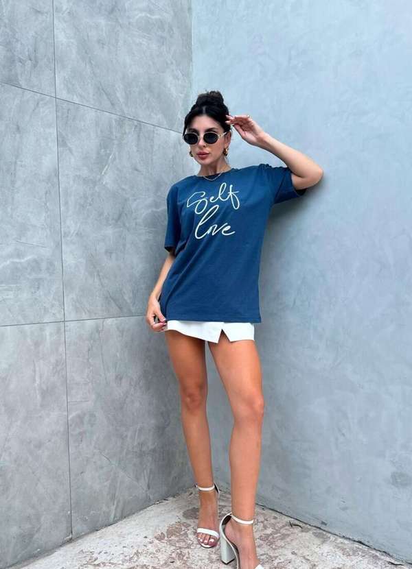 Cianitas - Blusa Feminina Over Marinho Self Love - Azul 3