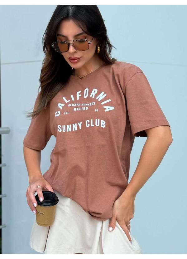 Cianitas - Blusa Feminina Over Marrom Claro California - Marrom Claro