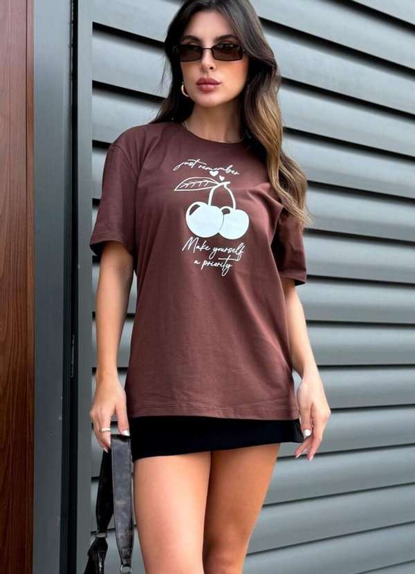 Cianitas - Blusa Feminina Over Marrom Escuro Cereja - Marrom 2