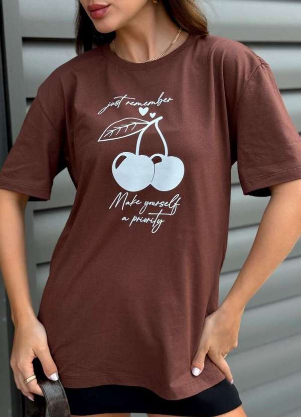 Cianitas - Blusa Feminina Over Marrom Escuro Cereja - Marrom 3