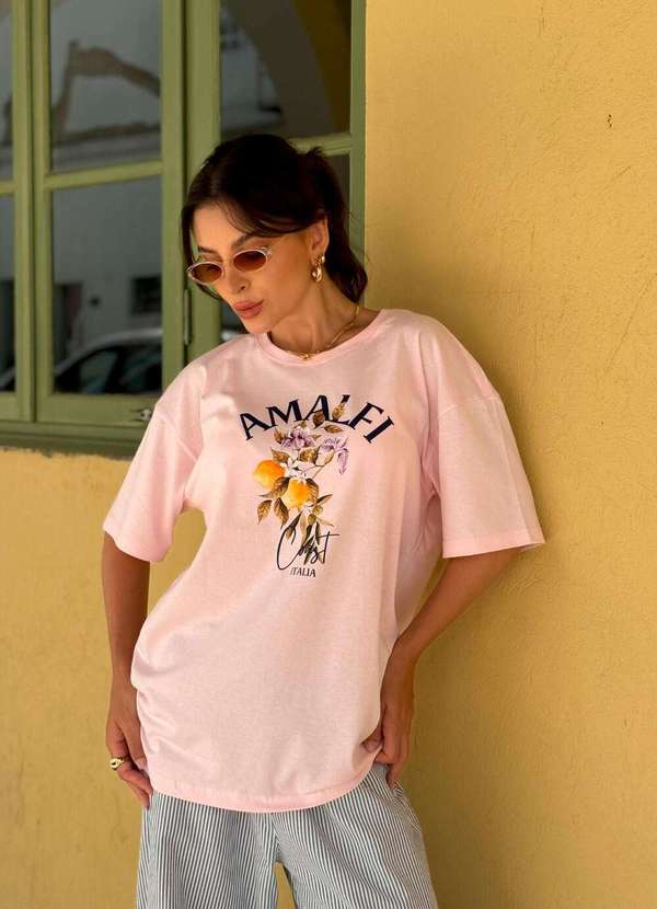Cianitas - Blusa Feminina Over Rosa Bebê Amalfi Limão - Over
