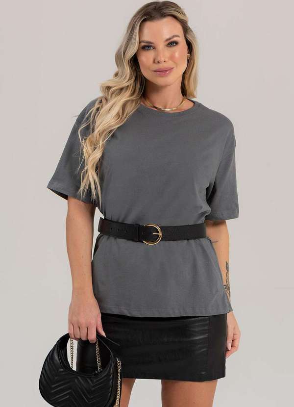 Cianitas - Blusa Feminina Oversized Chumbo Lisa - Oversized 3