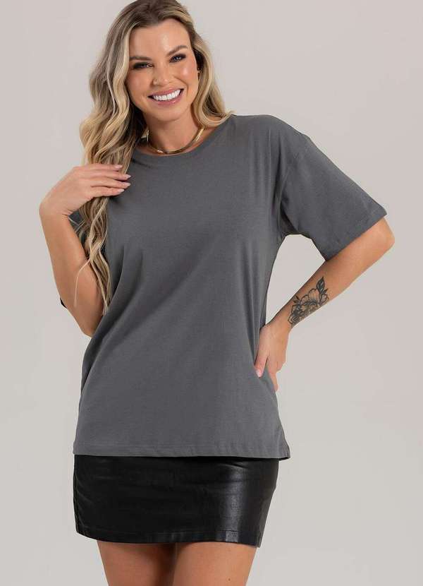 Cianitas - Blusa Feminina Oversized Chumbo Lisa - Oversized 4