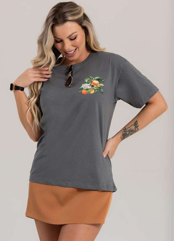 Cianitas - Blusa Feminina Oversized Chumbo Orange Paradise - Oversized 3