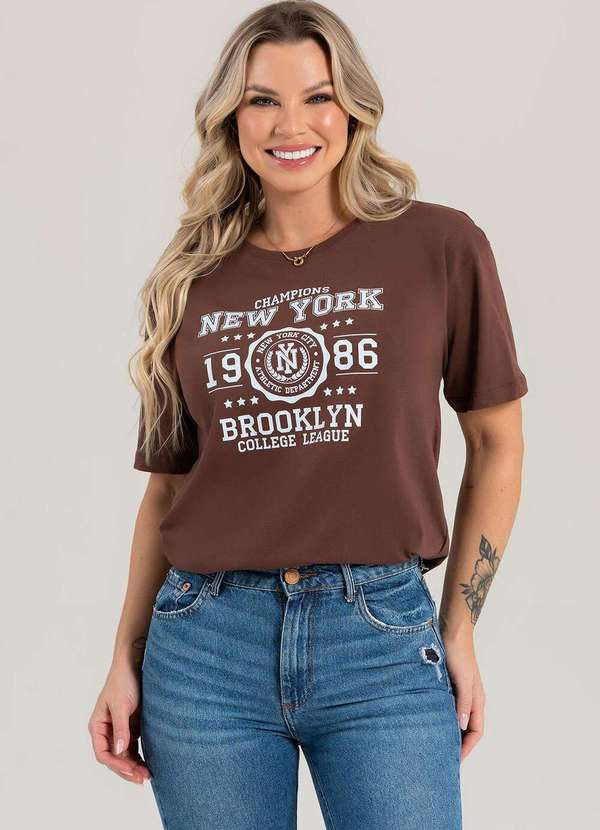 Cianitas - Blusa Feminina Oversized Marrom Escuro Nyc Brooklyn - Oversized