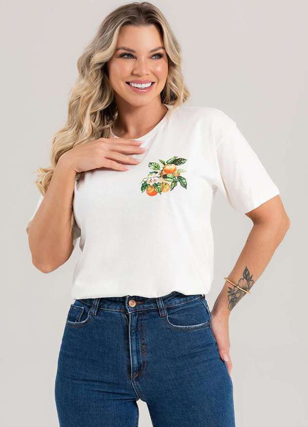Cianitas - Blusa Feminina Oversized Off Orange Paradise - Oversized