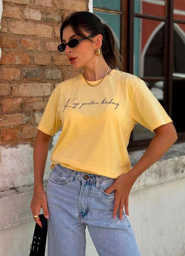 Cianitas - Camiseta Feminina Amarela Keep Positive - Amarela