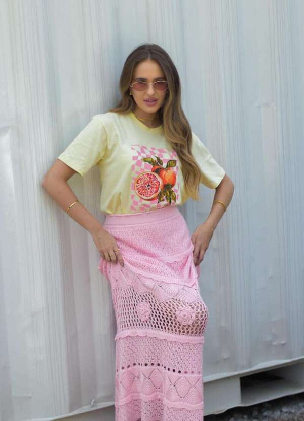 Cianitas - Camiseta Feminina Amarela Laranja Groovy - Amarela 3