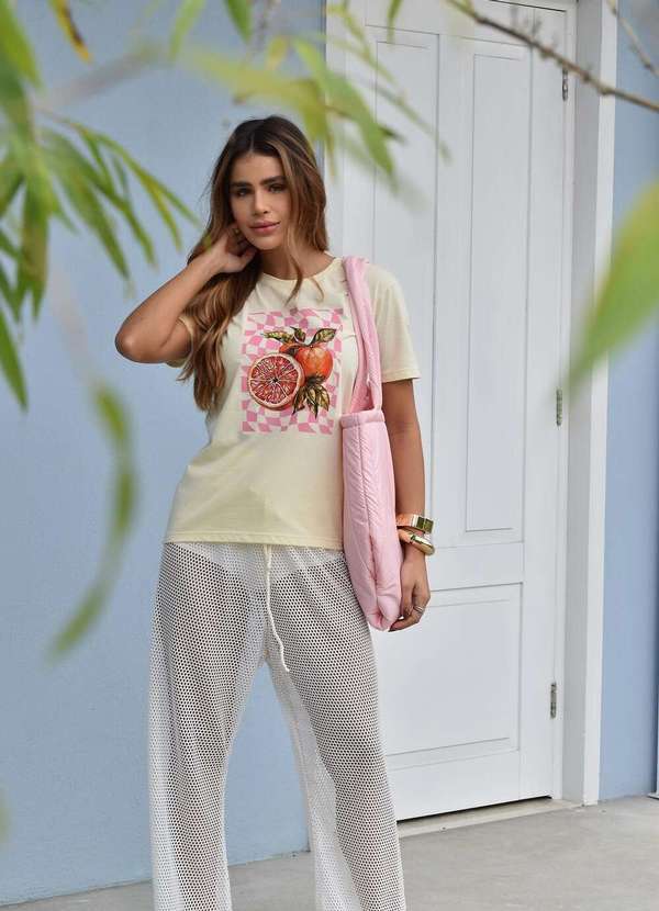 Cianitas - Camiseta Feminina Amarela Laranja Groovy Amarela