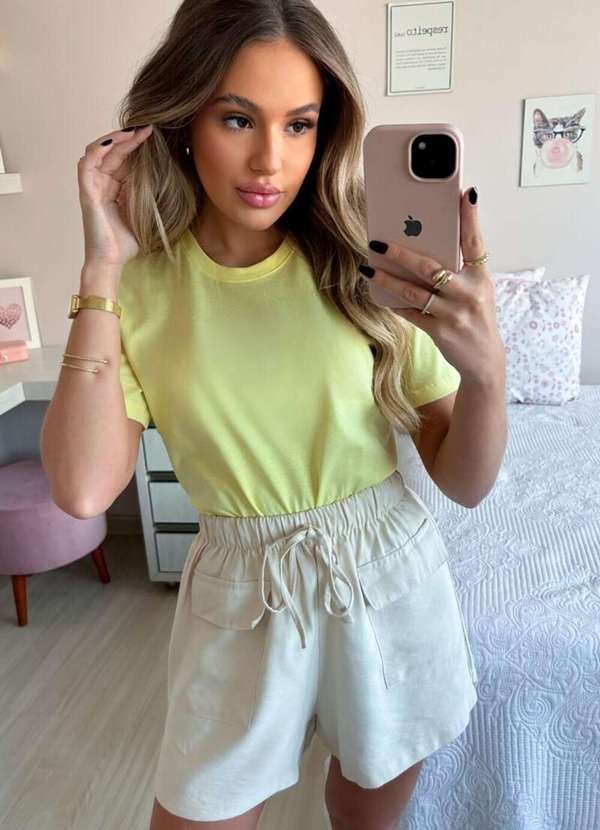 Cianitas - Camiseta Feminina Amarela Lisa - Amarelo