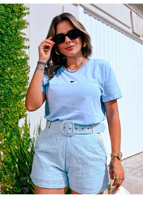 Cianitas - Camiseta Feminina Azul Bebê Coração - Azul Bebe 3