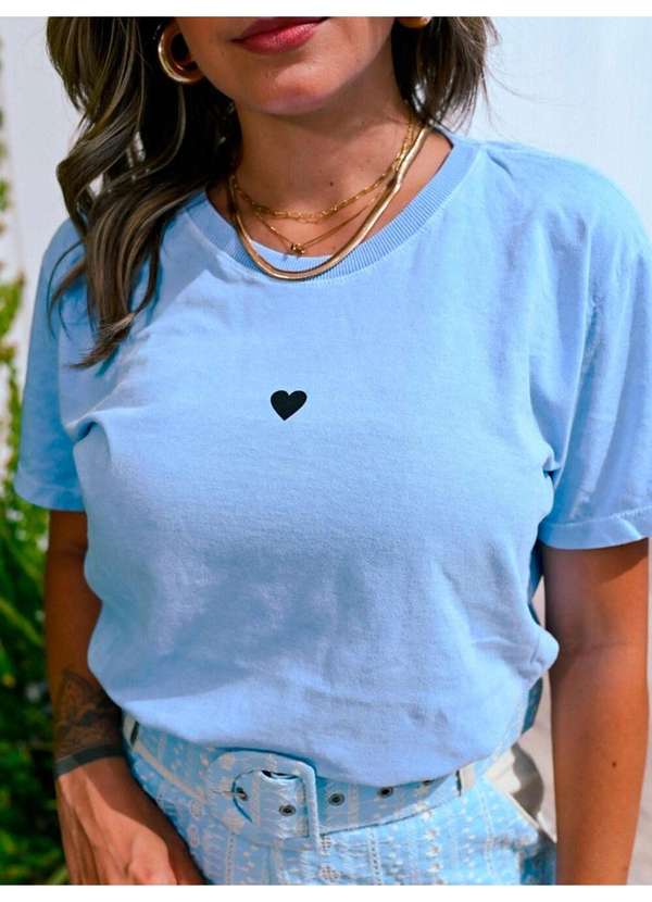Cianitas - Camiseta Feminina Azul Bebê Coração - Azul Bebe 4