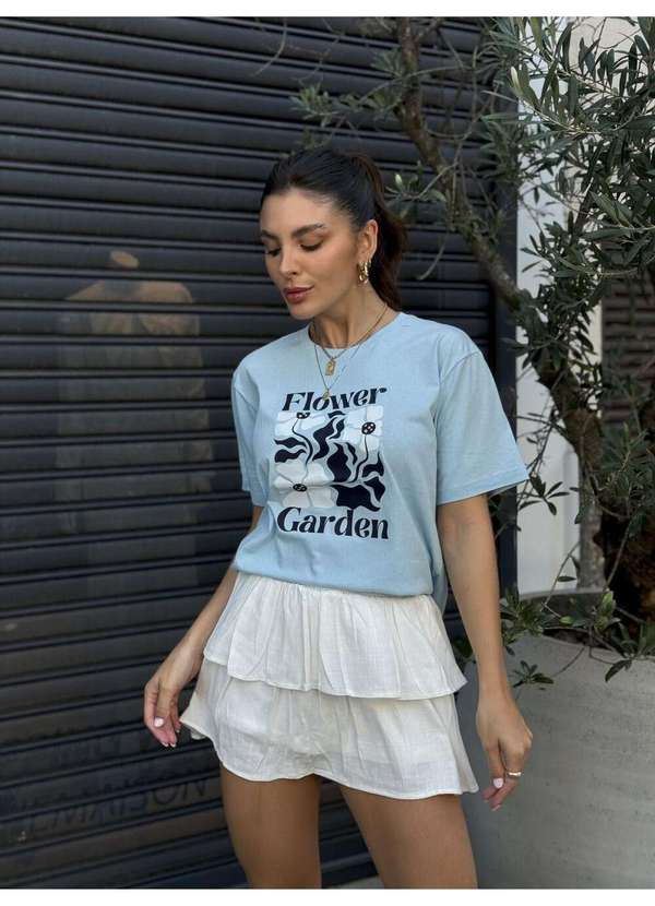 Cianitas - Camiseta Feminina Azul Bebê Flower Garden - Azul Bebe 2