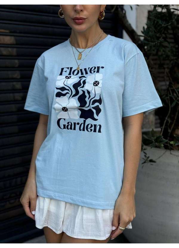 Cianitas - Camiseta Feminina Azul Bebê Flower Garden - Azul Bebe 3