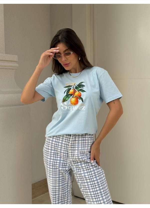 Cianitas - Camiseta Feminina Azul Bebê Orange Squeez - Azul