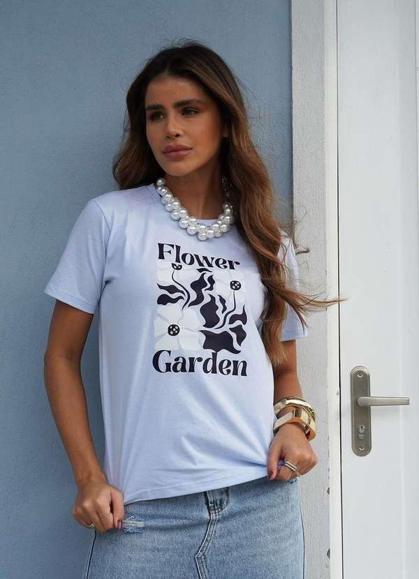 Cianitas - Camiseta Feminina Azul Claro Flower Garden Azul 3