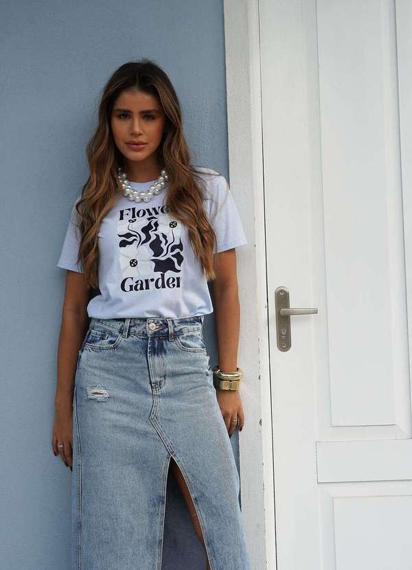 Cianitas - Camiseta Feminina Azul Claro Flower Garden Azul 5
