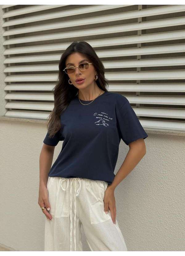 Cianitas - Camiseta Feminina Azul Marinho o Raso Não Me Serve Mais - Azul