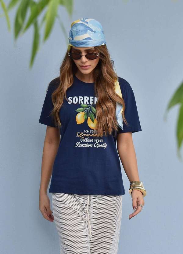 Cianitas - Camiseta Feminina Azul Marinho Sorrento Lemonade - Azul