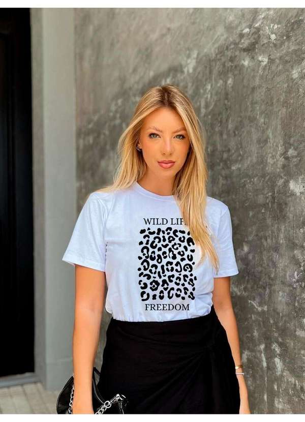Cianitas - Camiseta Feminina Branca Animal Print Freedom - Branco