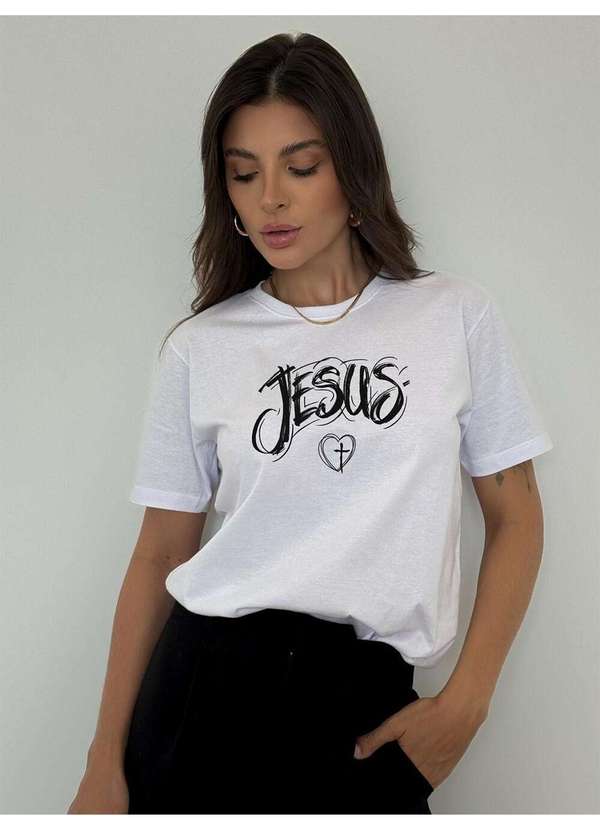 Cianitas - Camiseta Feminina Branca Coração Jesus Branca