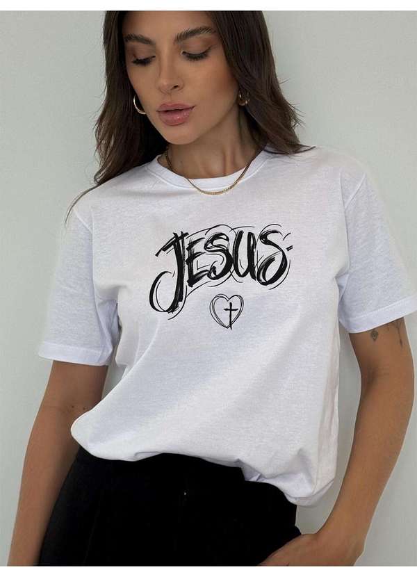 Cianitas - Camiseta Feminina Branca Coração Jesus Branca 2