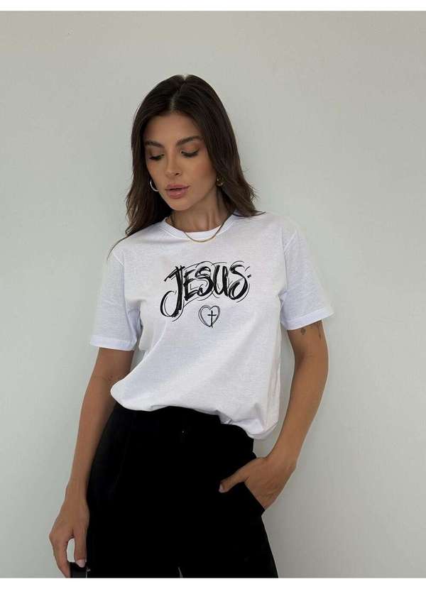 Cianitas - Camiseta Feminina Branca Coração Jesus Branca 4