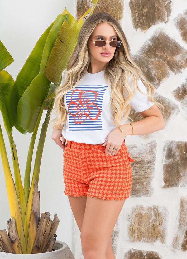 Cianitas - Camiseta Feminina Branca Hibisco Vermelho Branca 2