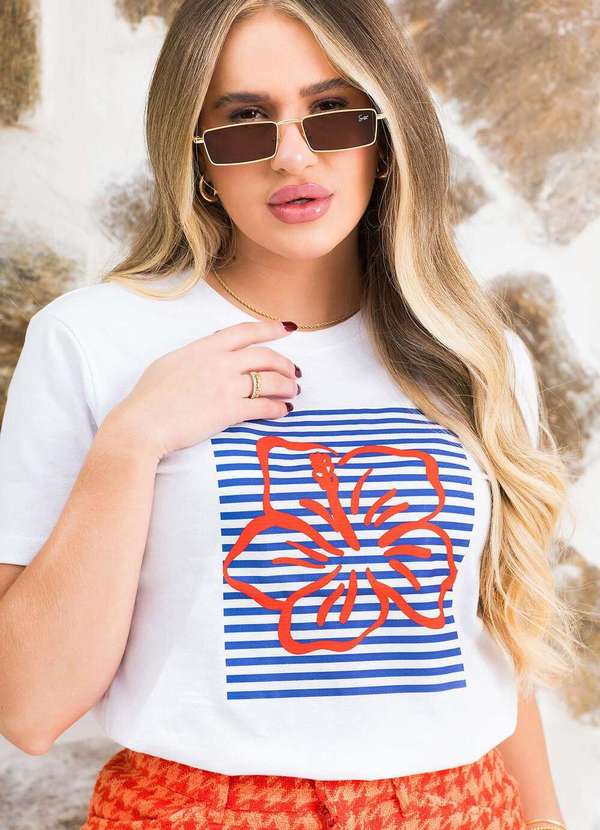 Cianitas - Camiseta Feminina Branca Hibisco Vermelho Branca 4