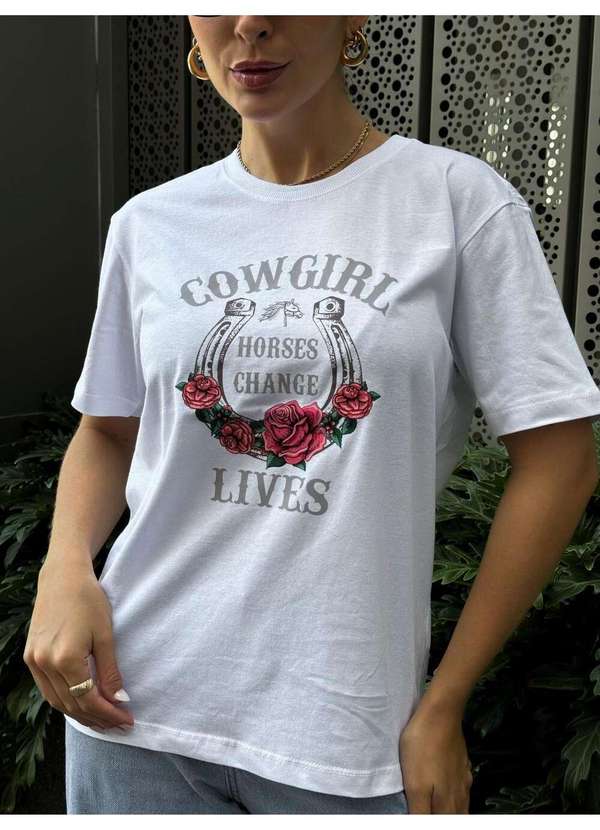 Cianitas - Camiseta Feminina Branca Horses Change - Branco 3