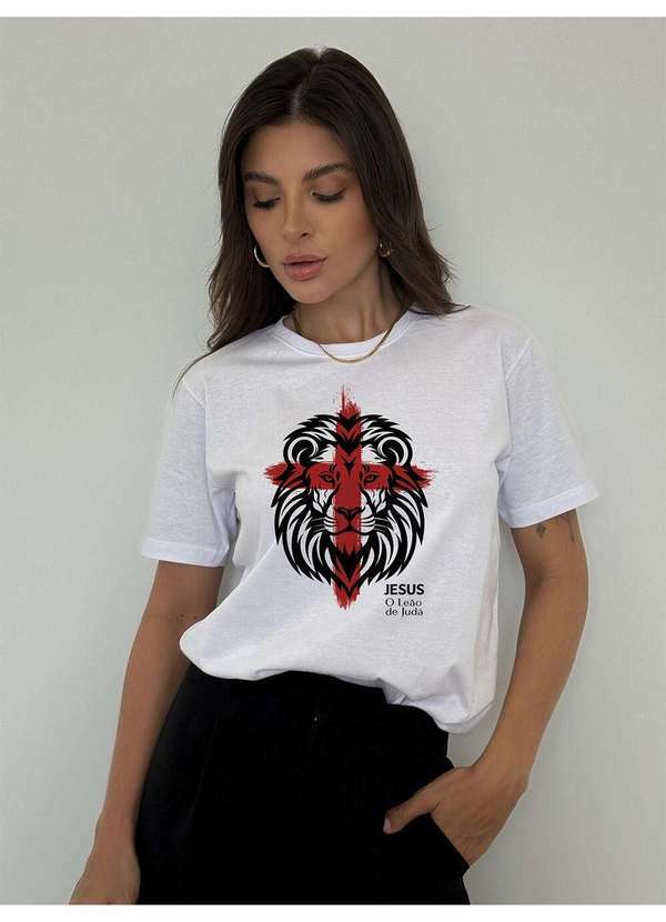 Cianitas - Camiseta Feminina Branca Jesus o Leão de Judá - Branco