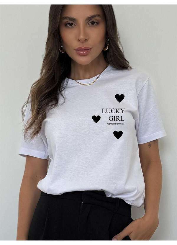 Cianitas - Camiseta Feminina Branca Lucky Girl - Branca