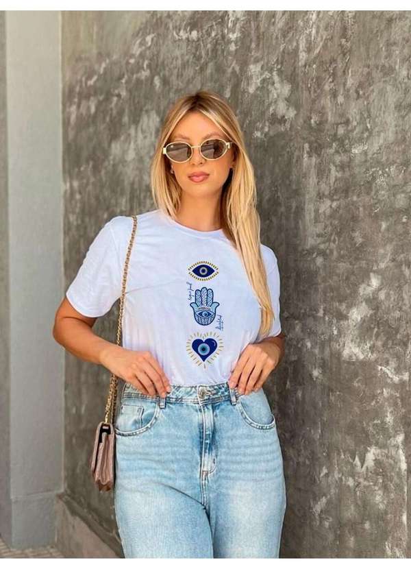 Cianitas - Camiseta Feminina Branca Olho Grego - Branco