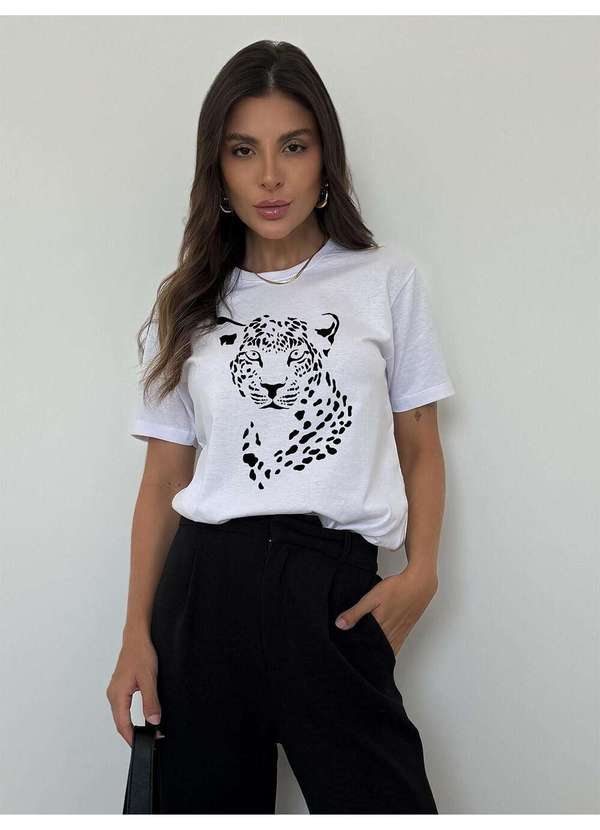 Cianitas - Camiseta Feminina Branca Onça - Branco