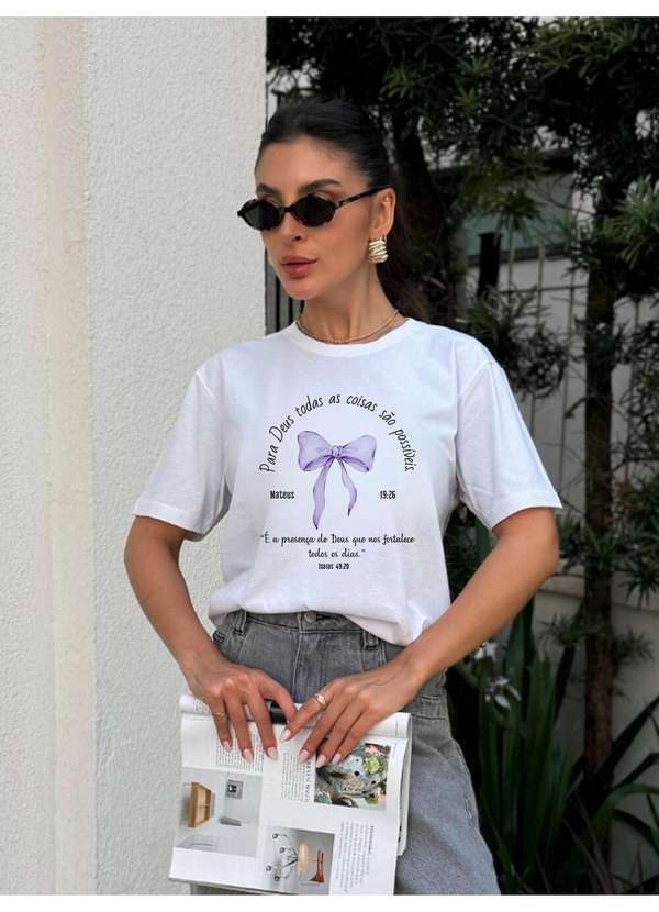 Cianitas - Camiseta Feminina Branca para Deus Todas as Coisas São - Branco