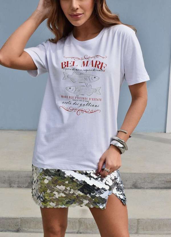 Cianitas - Camiseta Feminina Branca Sardines Bel Mare - Branca 5