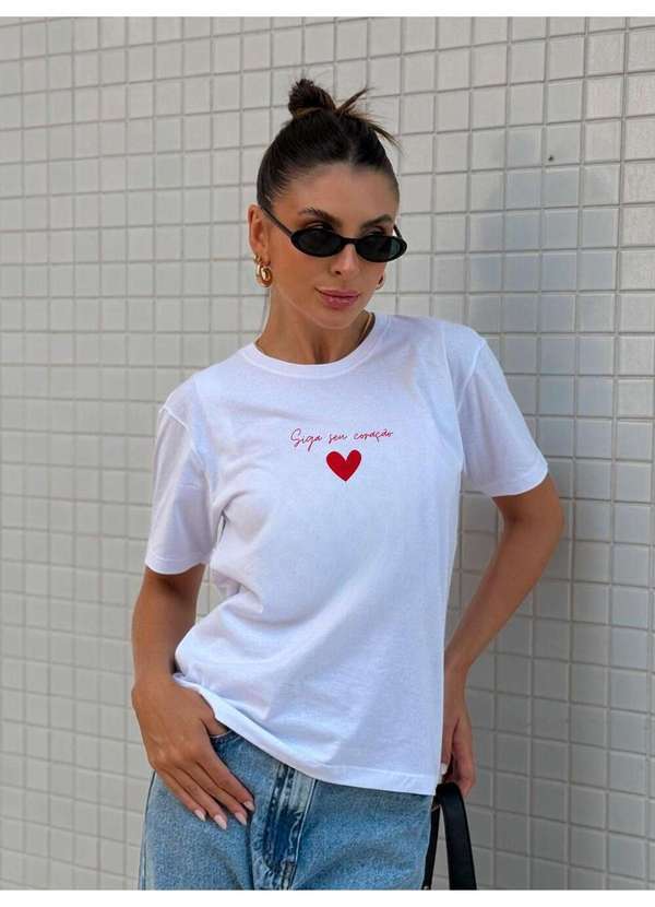 Cianitas - Camiseta Feminina Branca Siga Seu Coração - Branco