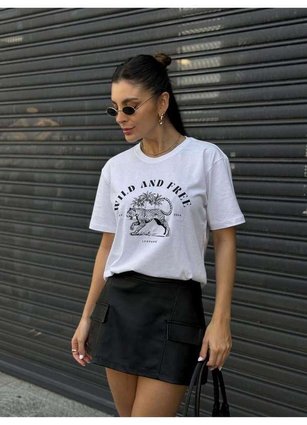 Cianitas - Camiseta Feminina Branca Tigre Wild And Free - Branco