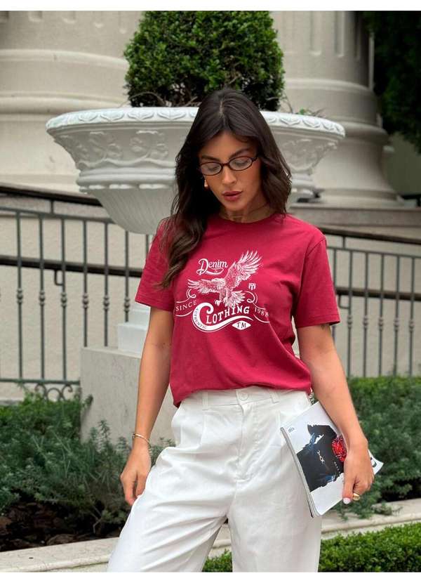 Cianitas - Camiseta Feminina Cereja Águia Denin - Cereja