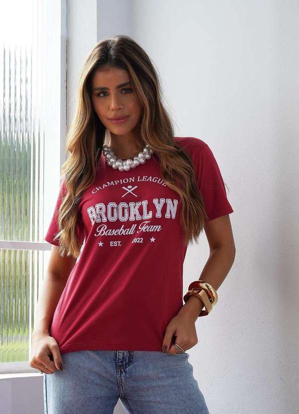 Cianitas - Camiseta Feminina Cereja Beaseball Team - Cereja