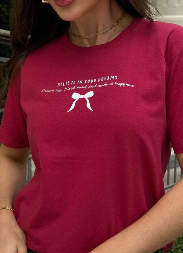 Cianitas - Camiseta Feminina Cereja Laço Believe - Cereja 3
